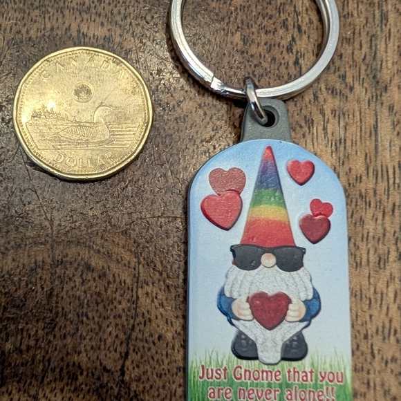 Gnome Keychain with Rainbow Hat and Hearts - Picture 1 of 3